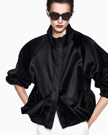 Caban coat in techno duchesse with raglan sleeves