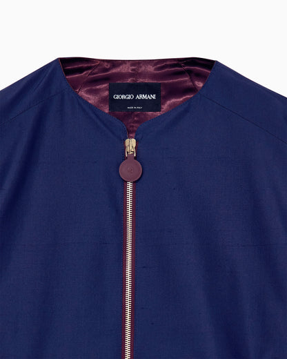 Caban coat in silk shangtung with back drawstring