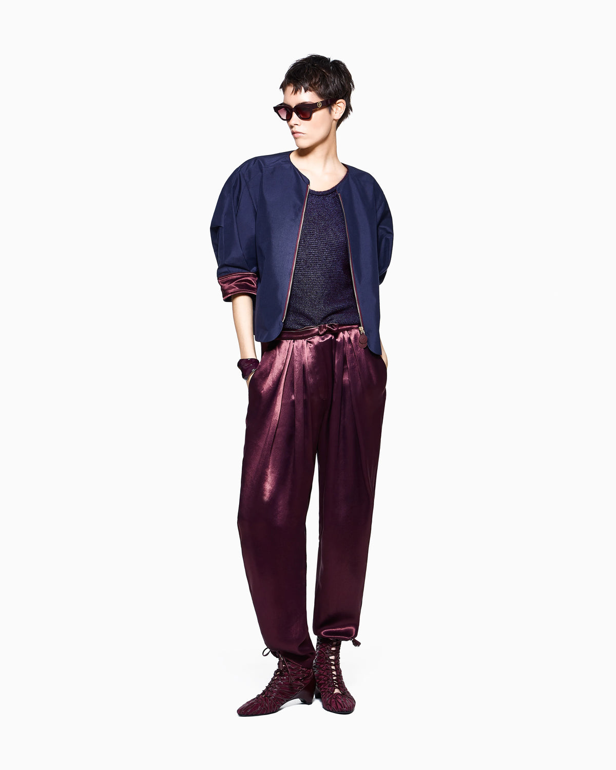 Caban coat in silk shangtung with back drawstring