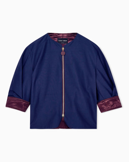 Caban coat in silk shangtung with back drawstring