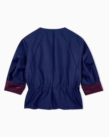 Caban coat in silk shangtung with back drawstring