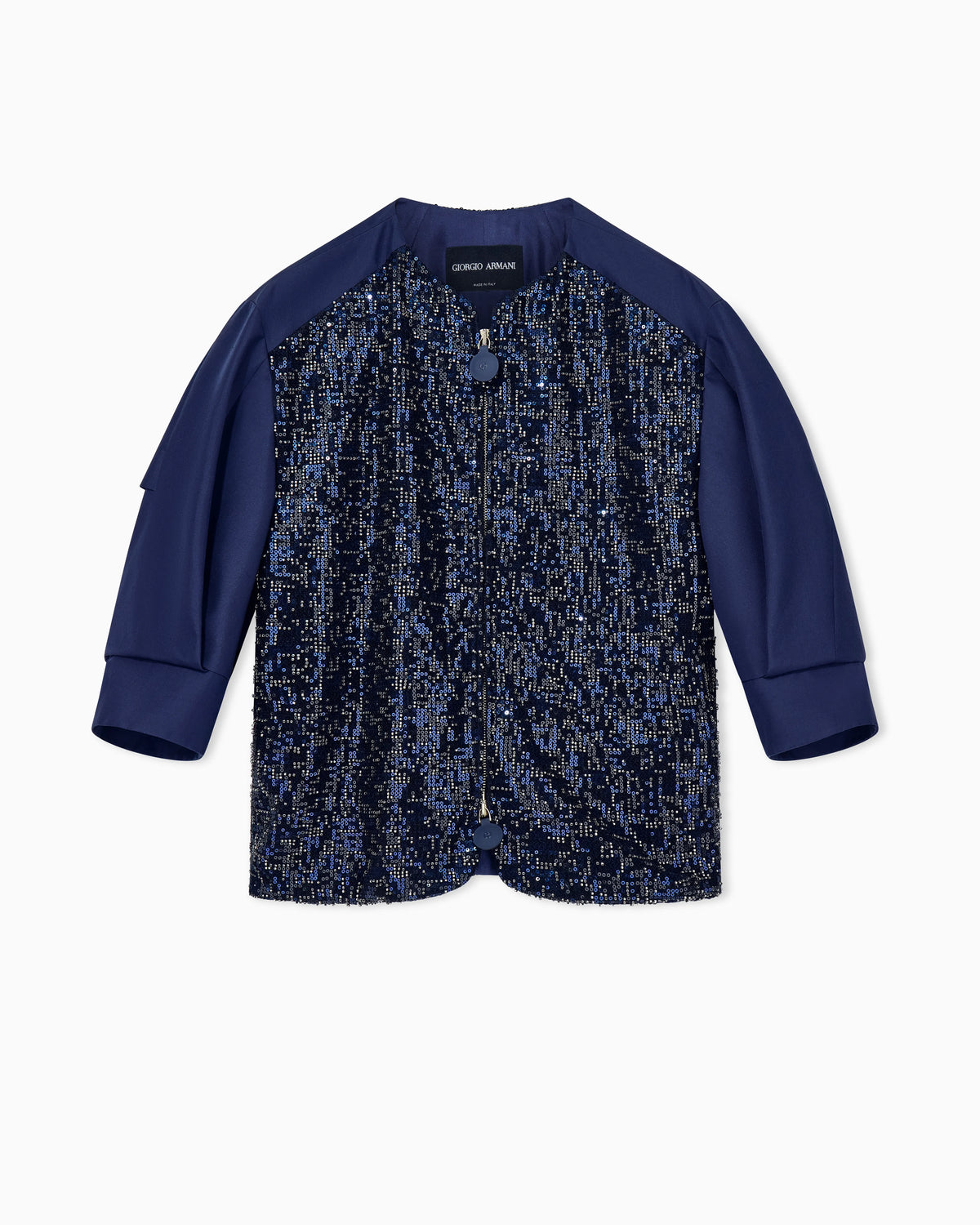 Embroidered cropped coat in silk shangtung with beaded front