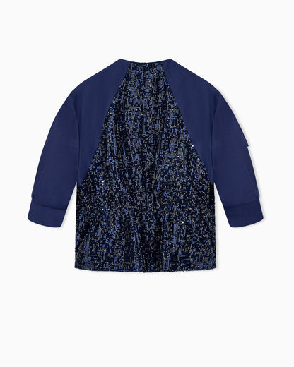 Embroidered cropped coat in silk shangtung with beaded front