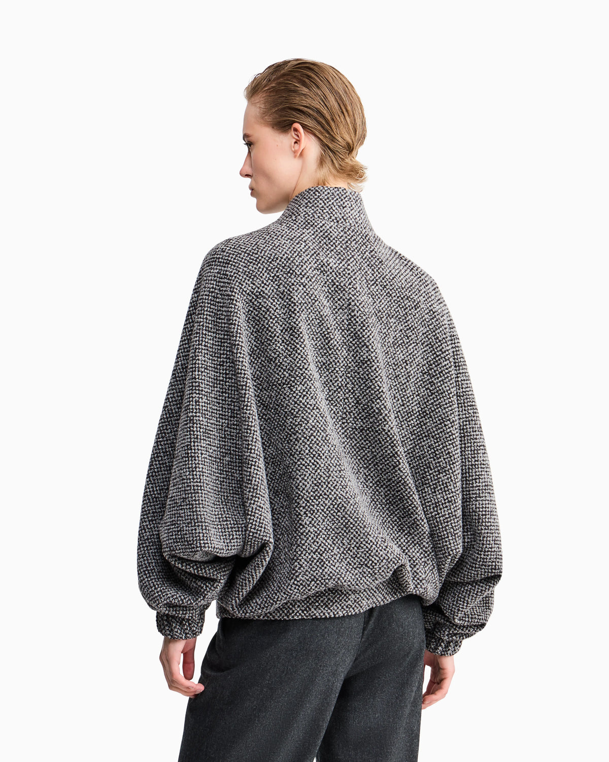 Caban coat in bouclé-effect cashmere and silk with zip