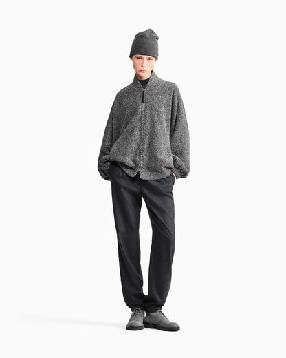 Caban coat in bouclé-effect cashmere and silk with zip