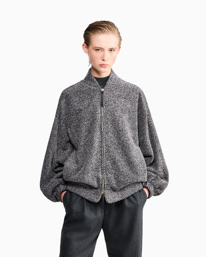 Caban coat in bouclé-effect cashmere and silk with zip