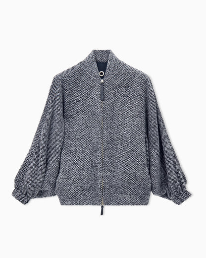 Caban coat in bouclé-effect cashmere and silk with zip