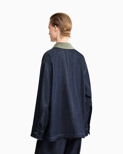 Caban coat oversized fit reactive denim and virgin wool