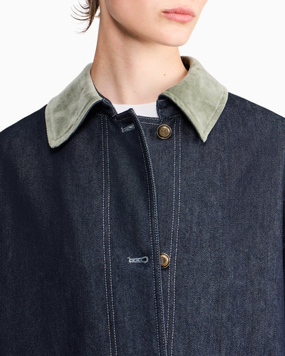 Caban coat oversized fit reactive denim and virgin wool
