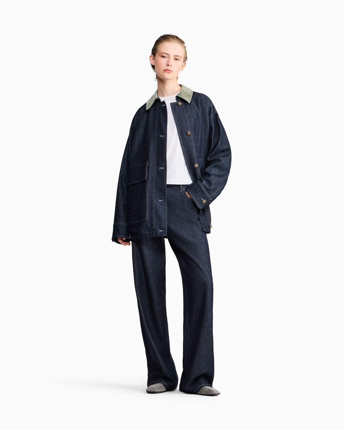 Caban coat oversized fit reactive denim and virgin wool