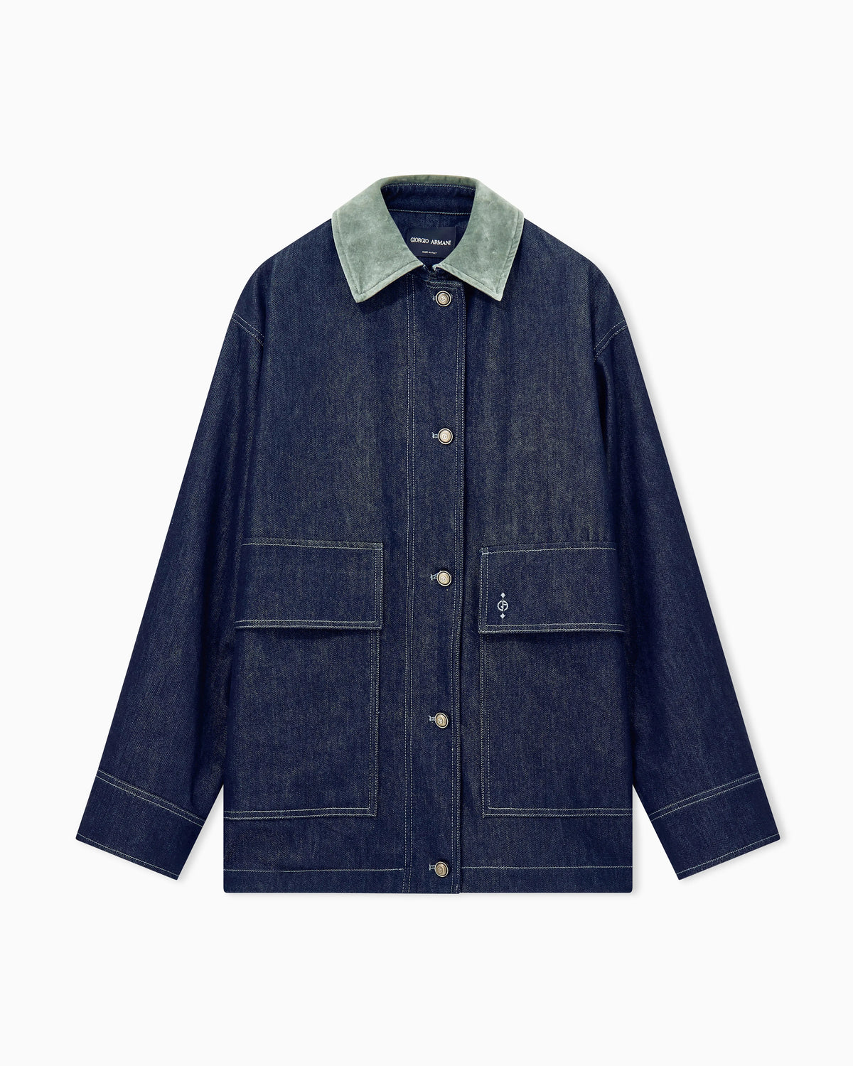 Caban coat oversized fit reactive denim and virgin wool