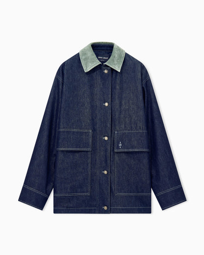 Caban coat oversized fit reactive denim and virgin wool