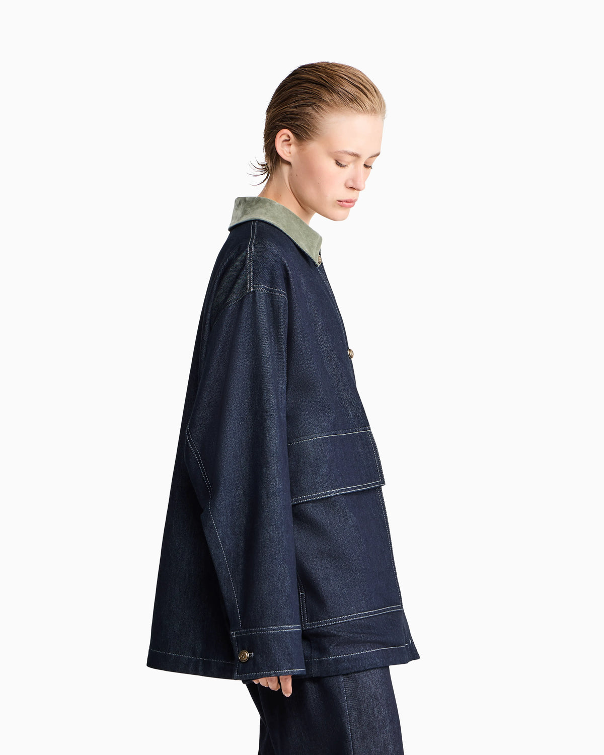 Caban coat oversized fit reactive denim and virgin wool