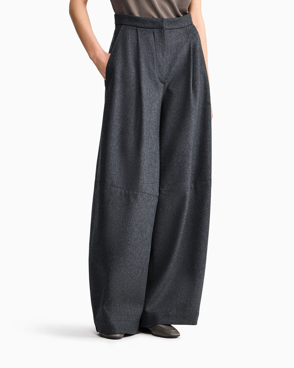 Wide-leg trousers in bonded wool and cashmere flannel