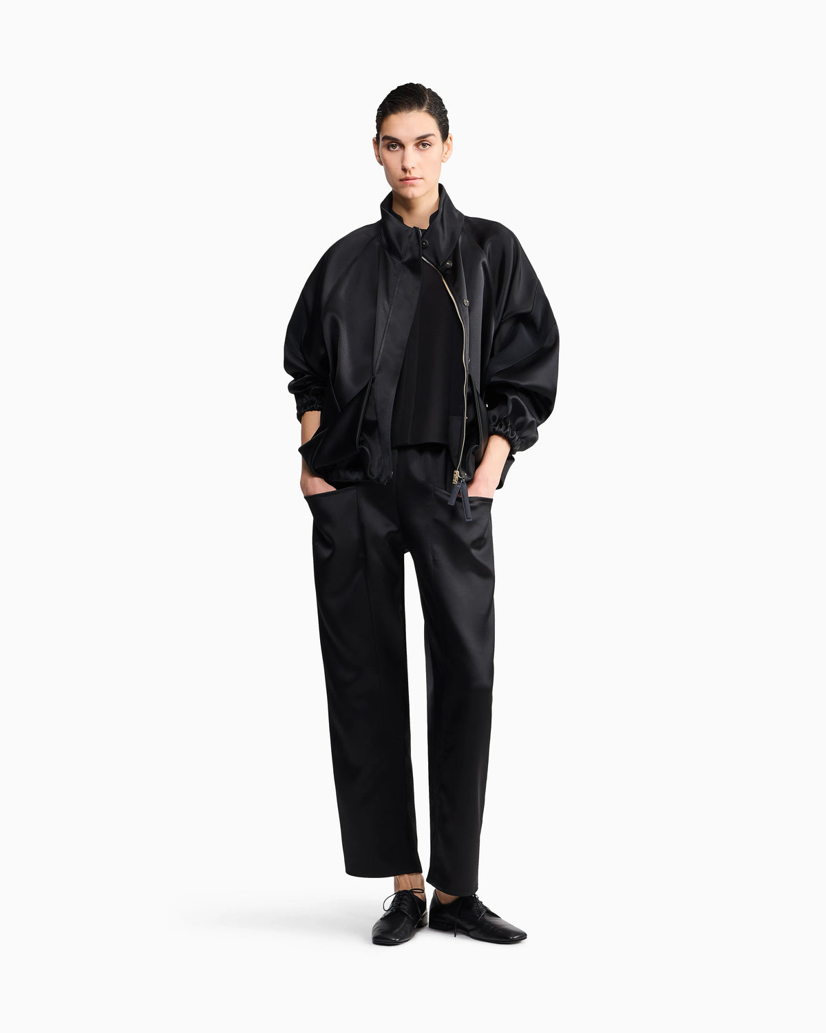 Trousers techno duchesse oversized fit with front pockets