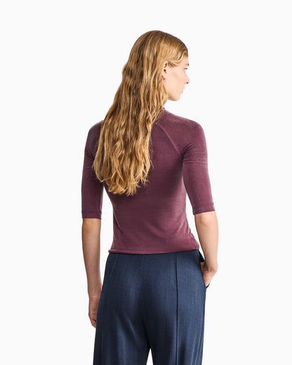 Long-sleeved cupro jersey top with draping