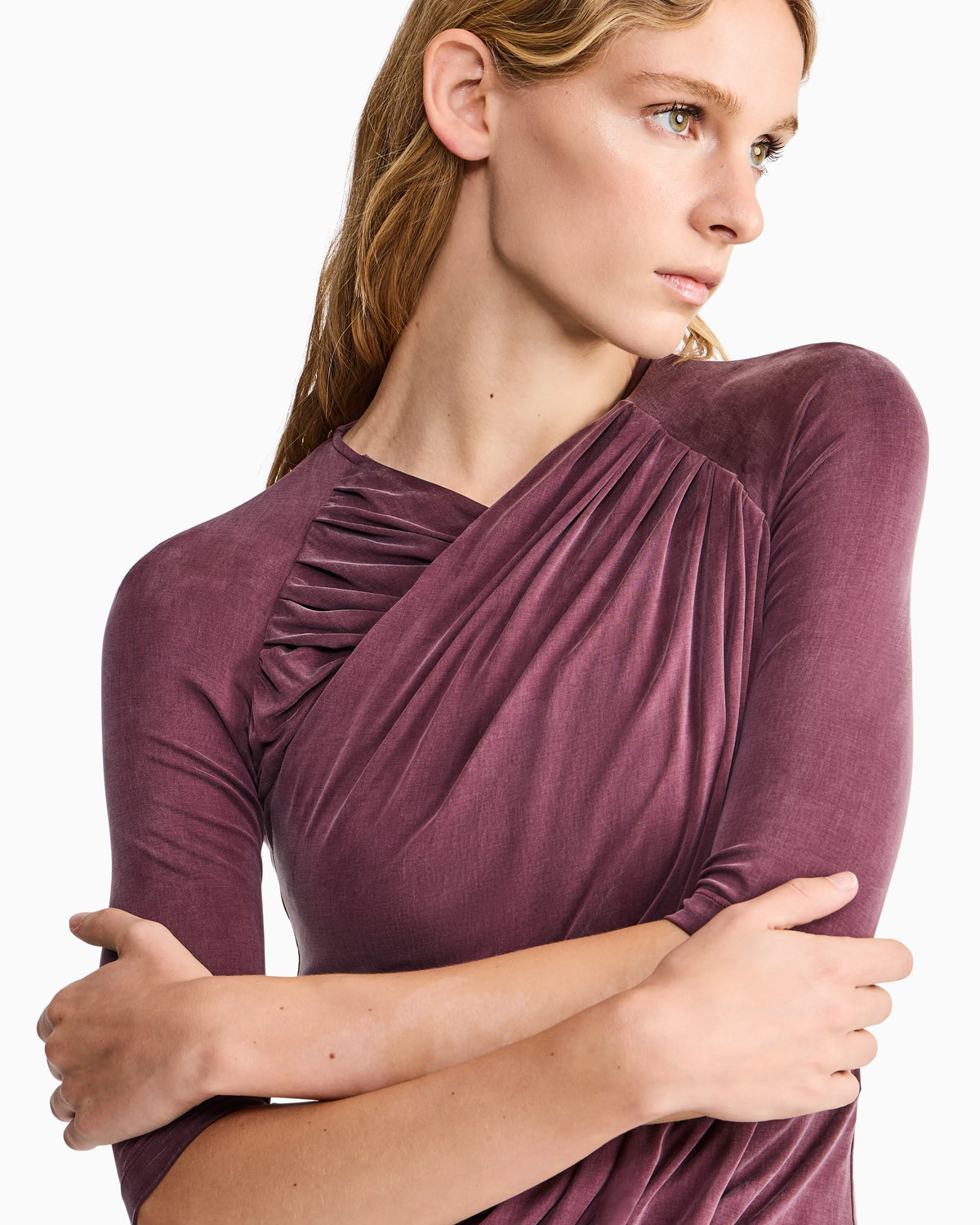 Long-sleeved cupro jersey top with draping