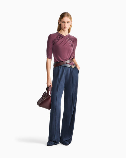 Long-sleeved cupro jersey top with draping