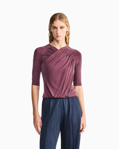 Long-sleeved cupro jersey top with draping