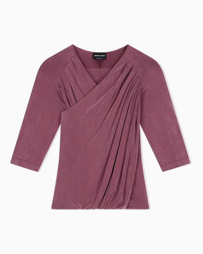 Long-sleeved cupro jersey top with draping