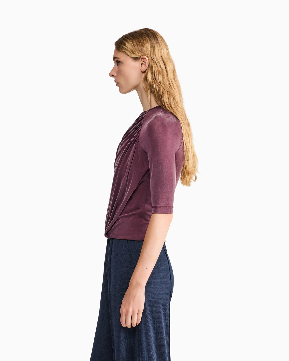 Long-sleeved cupro jersey top with draping