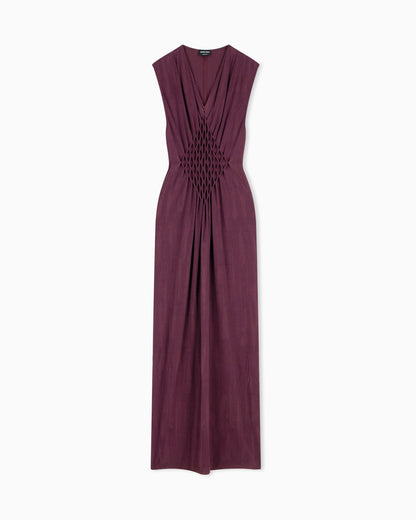 Long dress in viscose jersey with smocked honeycomb detail