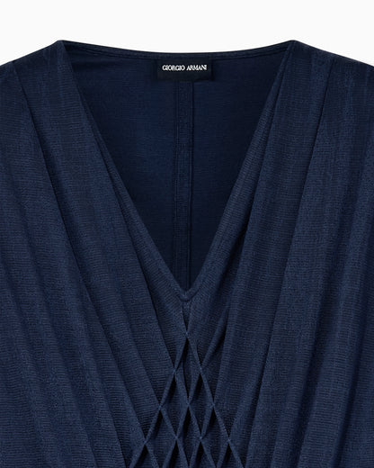 Long dress in viscose jersey with smocked honeycomb detail