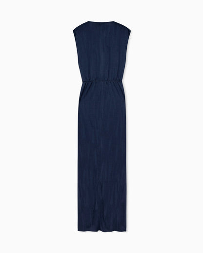 Long dress in viscose jersey with smocked honeycomb detail