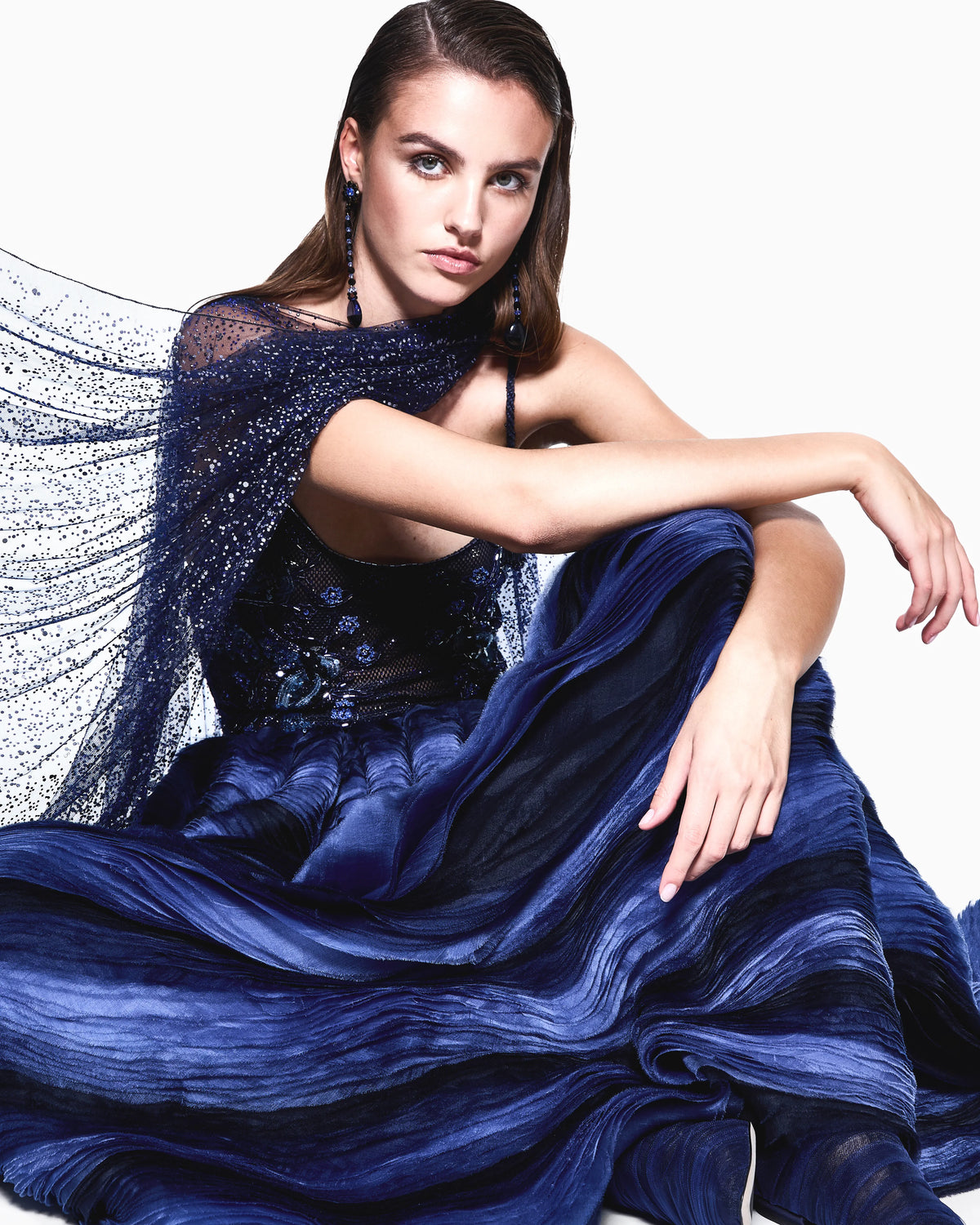 Long silk skirt with ruffles