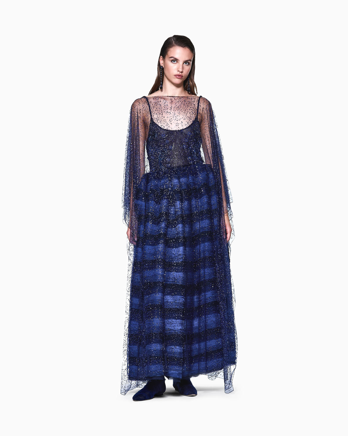 Long silk skirt with ruffles