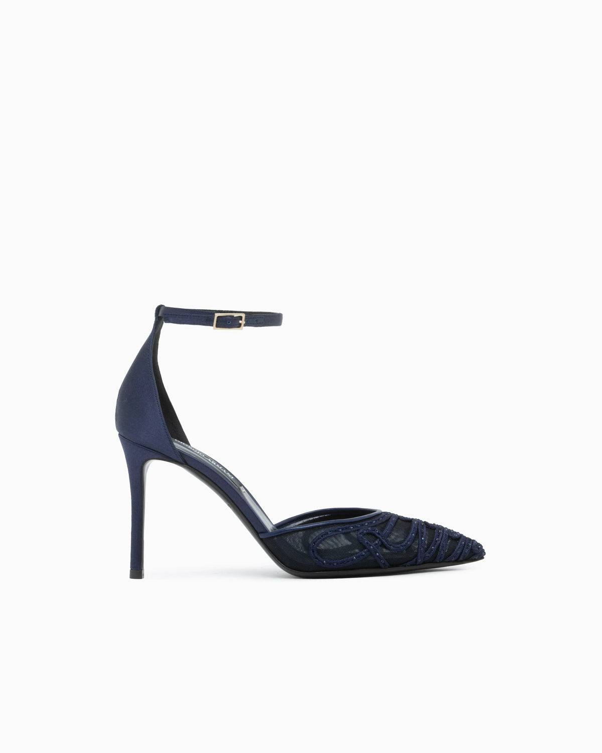 Decollete shoe with mesh satin and rhinestones