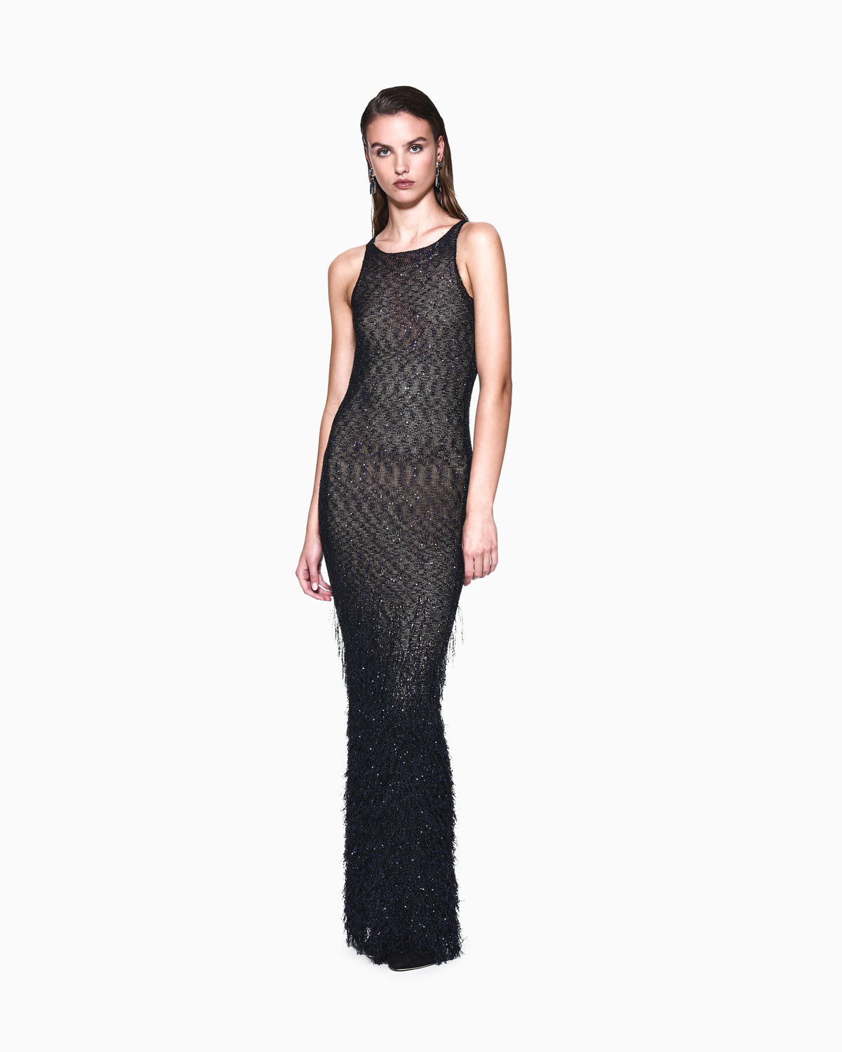 Long dress in a knit with sequins