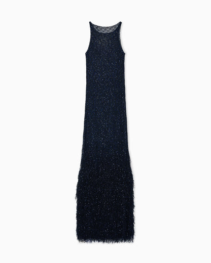 Long dress in a knit with sequins