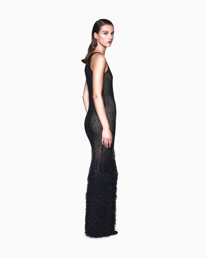Long dress in a knit with sequins