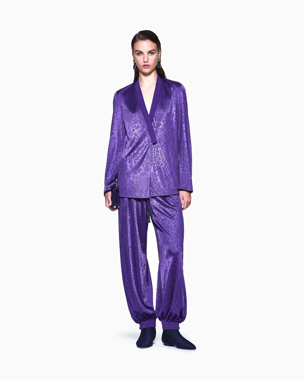 Viscose jersey shirt with rhinestones