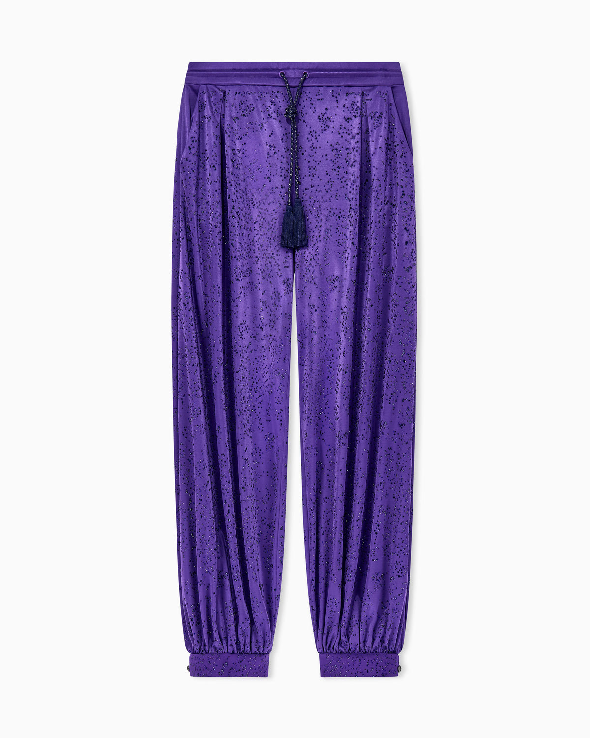 Viscose jersey trousers with rhinestones