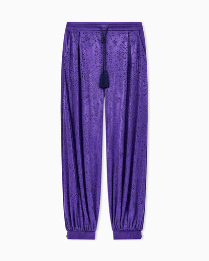 Viscose jersey trousers with rhinestones