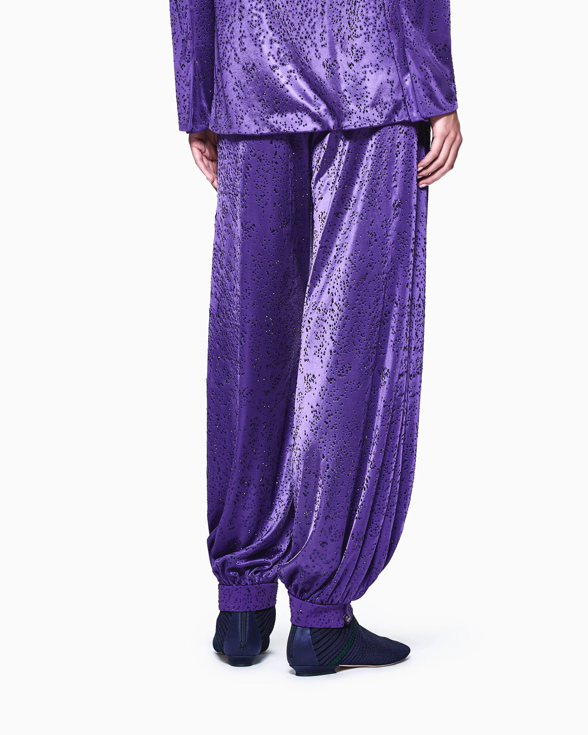 Viscose jersey trousers with rhinestones