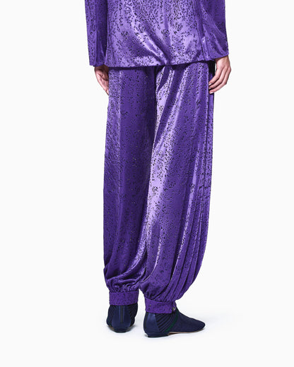 Viscose jersey trousers with rhinestones