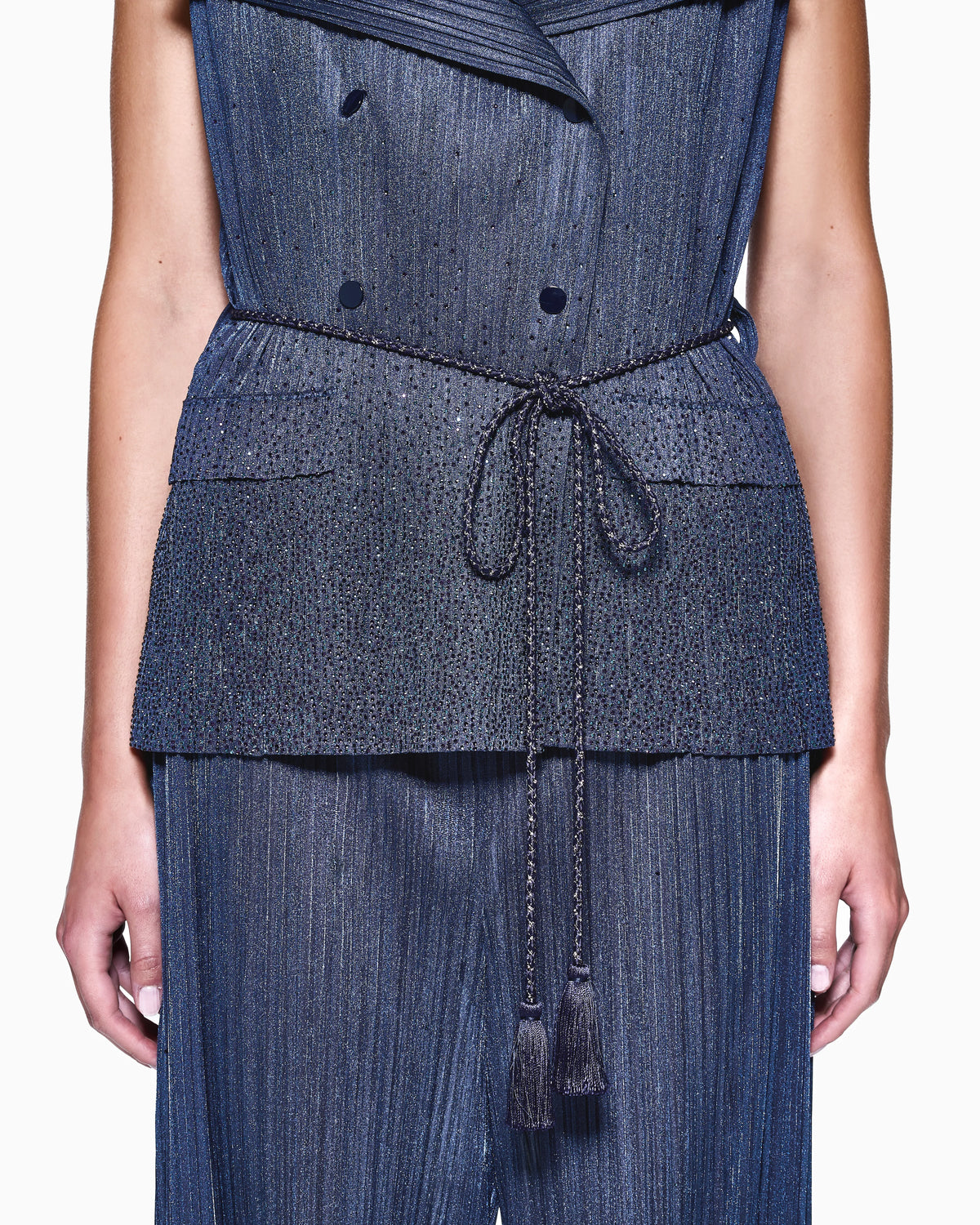 Double-breasted waistcoat in pleated jersey with rhinestones