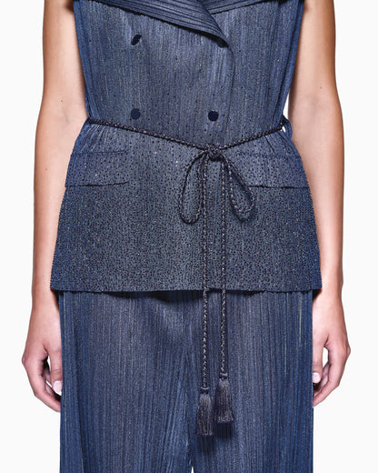 Double-breasted waistcoat in pleated jersey with rhinestones