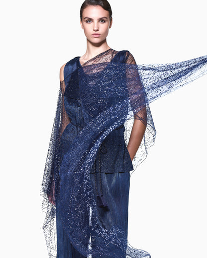Double-breasted waistcoat in pleated jersey with rhinestones