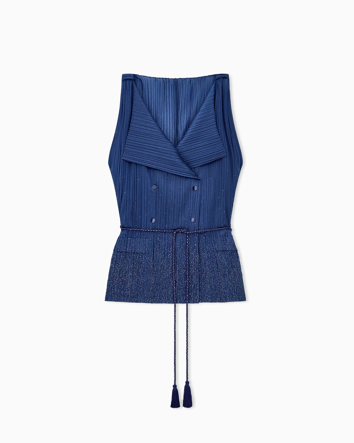 Double-breasted waistcoat in pleated jersey with rhinestones