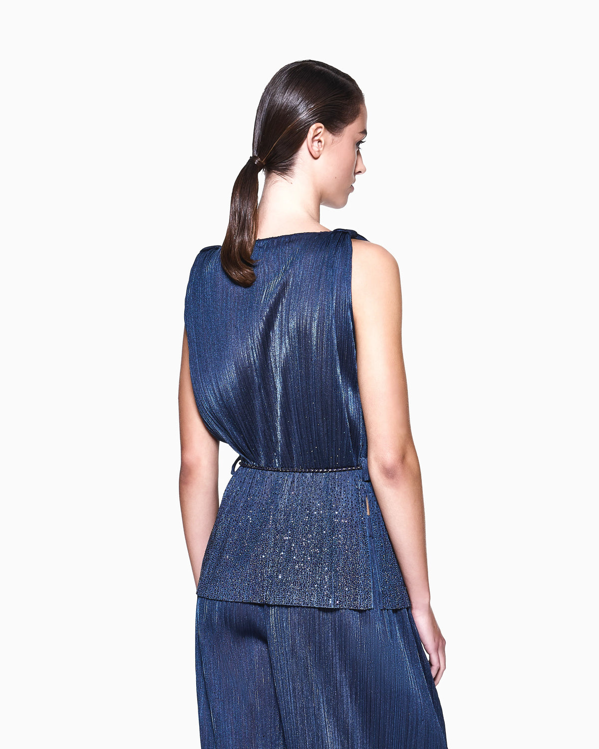 Double-breasted waistcoat in pleated jersey with rhinestones