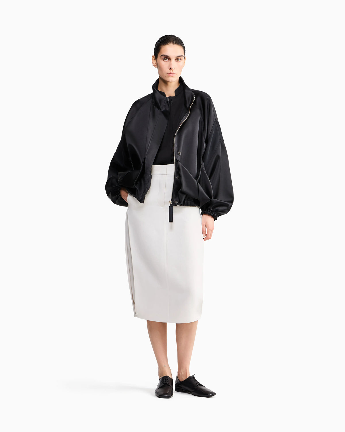 Unlined slim sheath dress in silk cady with slit