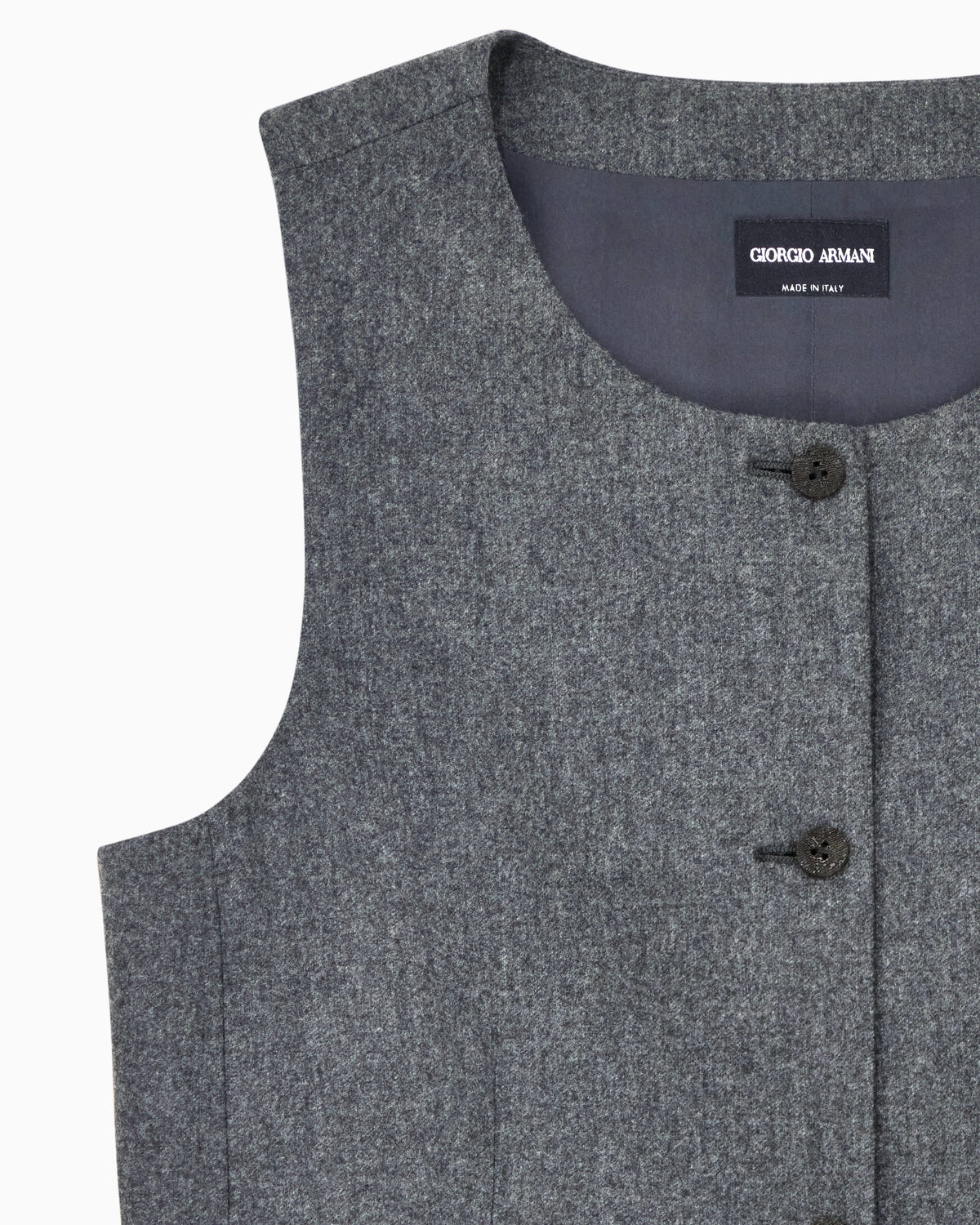 Crew Neck Vest in Wool and Cashmere Flannel with Buttons