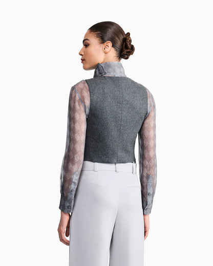 Crew Neck Vest in Wool and Cashmere Flannel with Buttons
