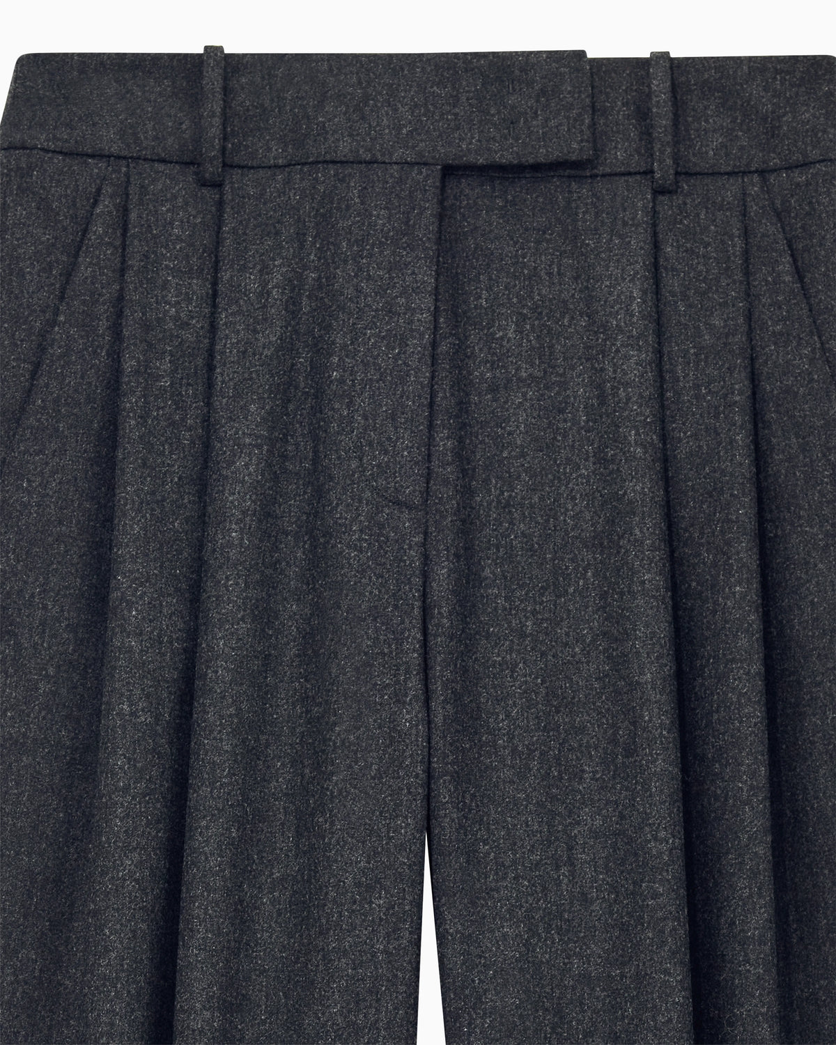 Wide-leg trousers in wool and cashmere flannel with pleats