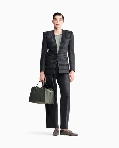 Wide-leg trousers in wool and cashmere flannel with pleats