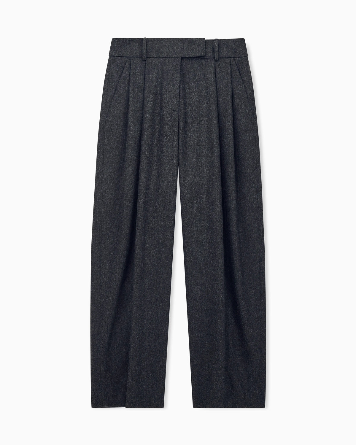 Wide-leg trousers in wool and cashmere flannel with pleats
